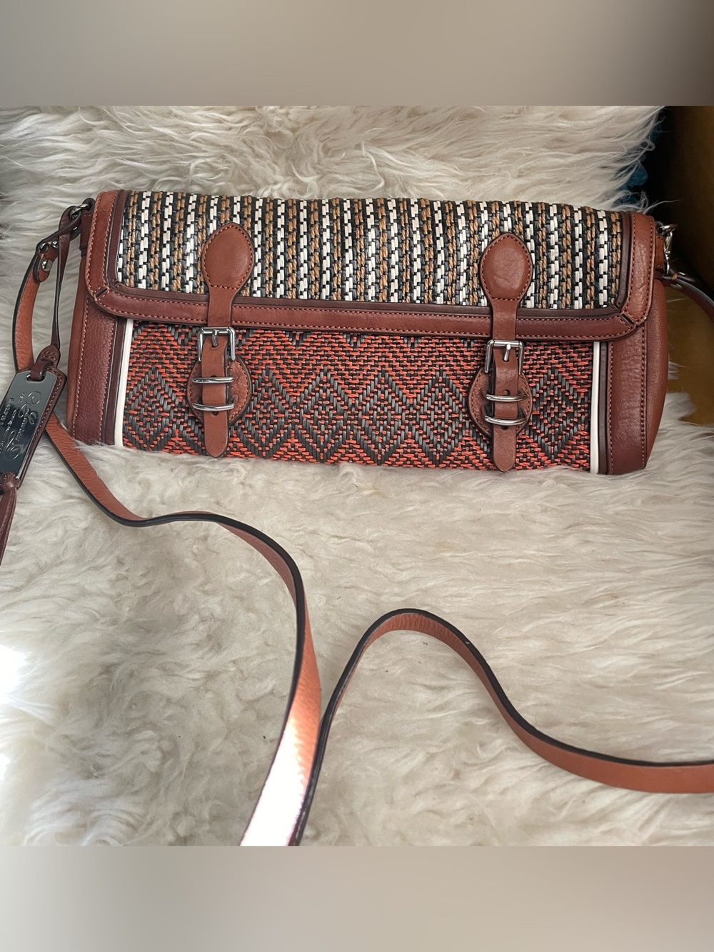 Lauren Ralph Lauren Leather Weave Shoulder Bag Clutch